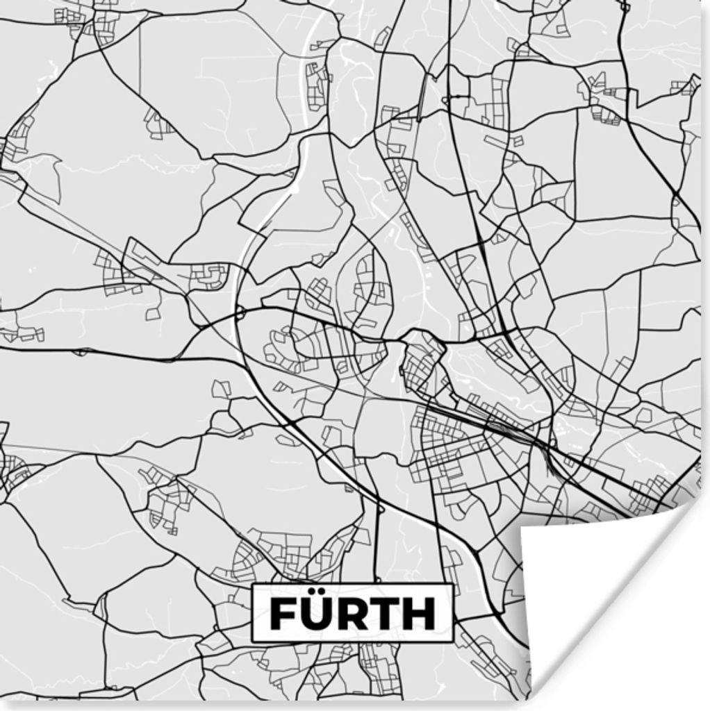 MuchoWow Poster Deutschland - Karte - Fürth - Karte - Stadtplan 50x50 cm - Wohnzimmerdekoration