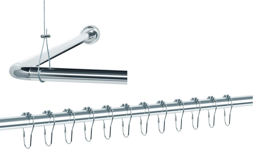 Universelles Duschstangenset für Badewannen L-Form und U-Form Eck-Duschstange + 1 Deckenhalterung + 12 Duschvorhangringe