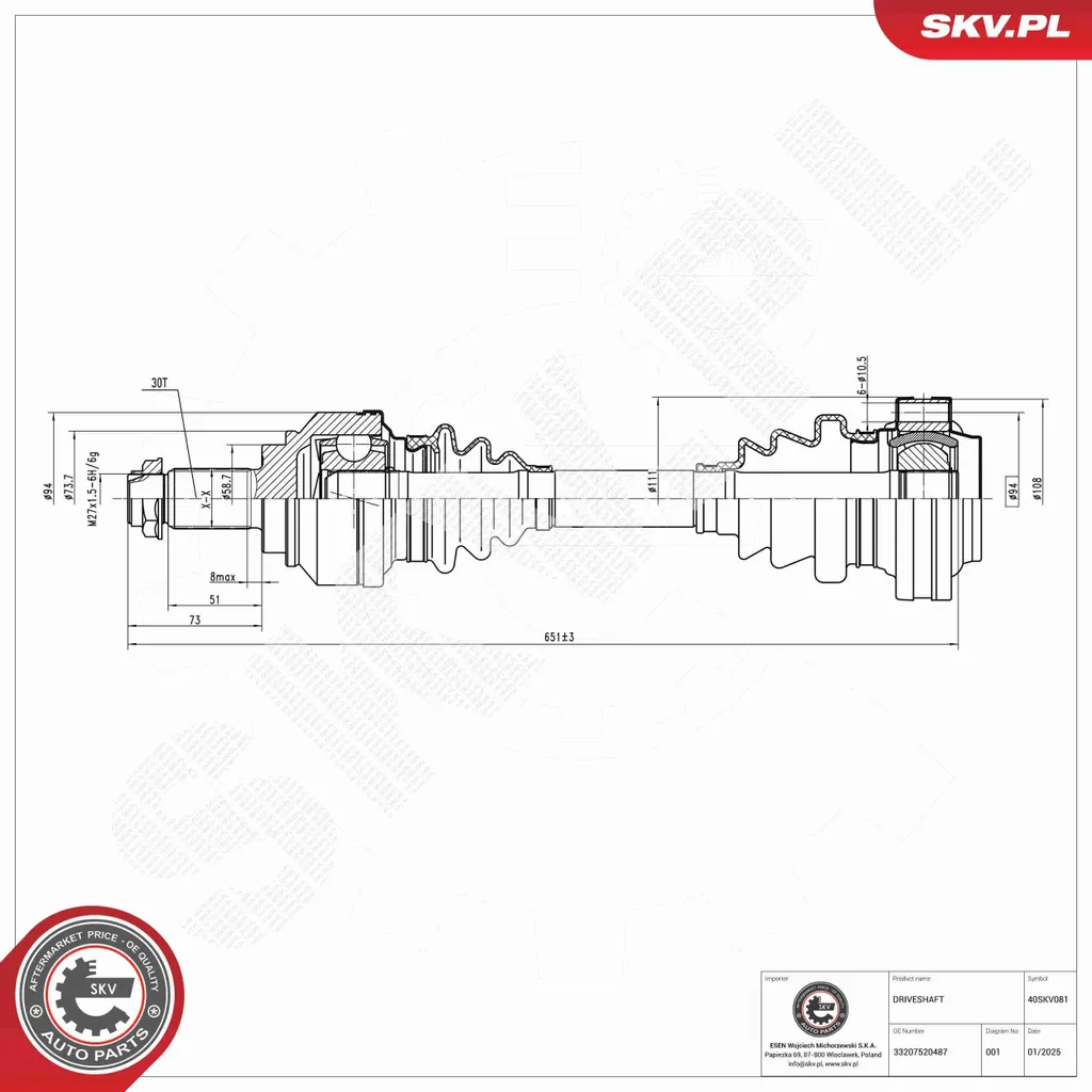 Arbre de Transmission BMW 40SKV081 : Stop aux Vibrations E90 E60 E87