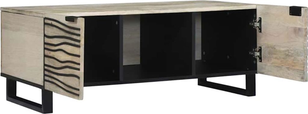 "SALE 2026"Satztische/Couchtisch elegantes Design - Wohnzimmertisch - Beige und Schwarz 100x54x40cm Massivholz Akazie - Couchtische DEMöbel808991