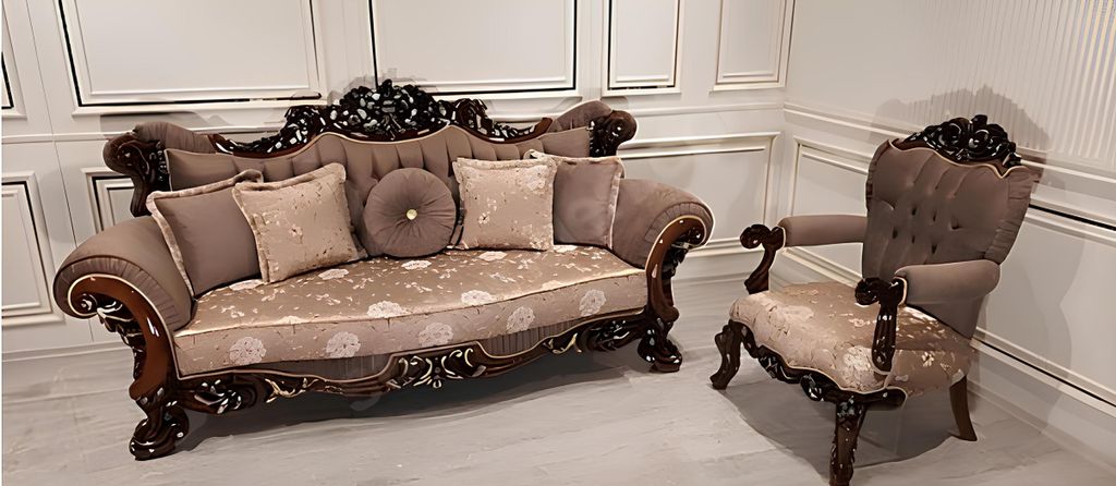Sessel Thron Stuhl Couch Barock Stühle Möbel Einrichtung Samt Gold