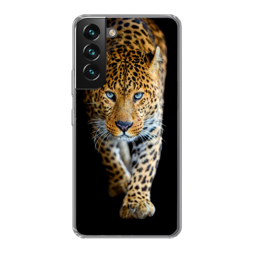 MuchoWow Handyhülle Schutzhülle Hülle für Samsung Galaxy S22 Plus Leopard - Tiere - Porträt - Wildtiere - Schwarz Silikon Softcase Handy Hü...