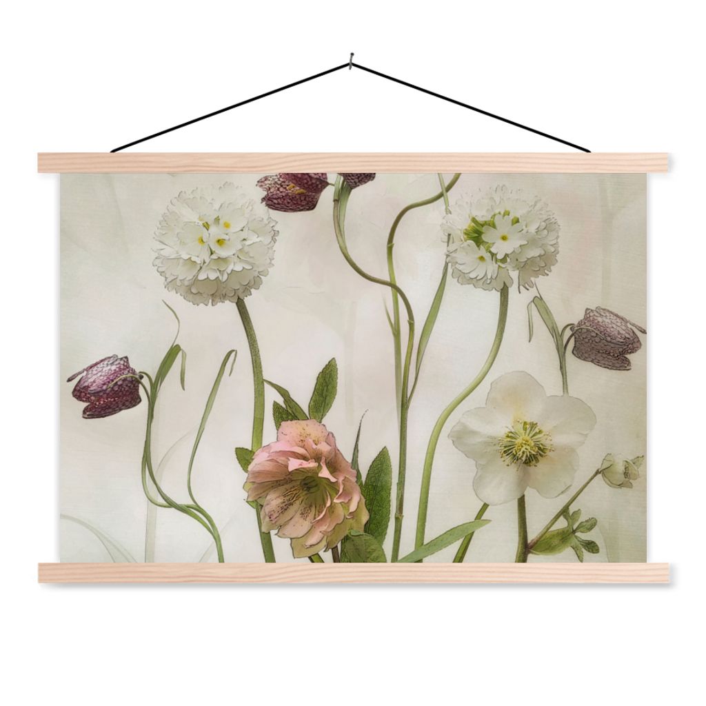 MuchoWow Textilposter Blumen - Frühling - Garten - Stilleben 60x40 cm mit holzfarbenen Rahmen - Bilder
