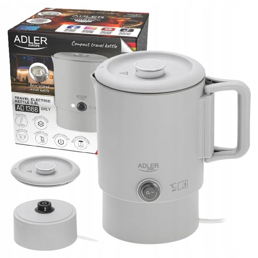 Petite Bouilloire Pliable Adler 0,8L Gris - Idéal Voyage Compact