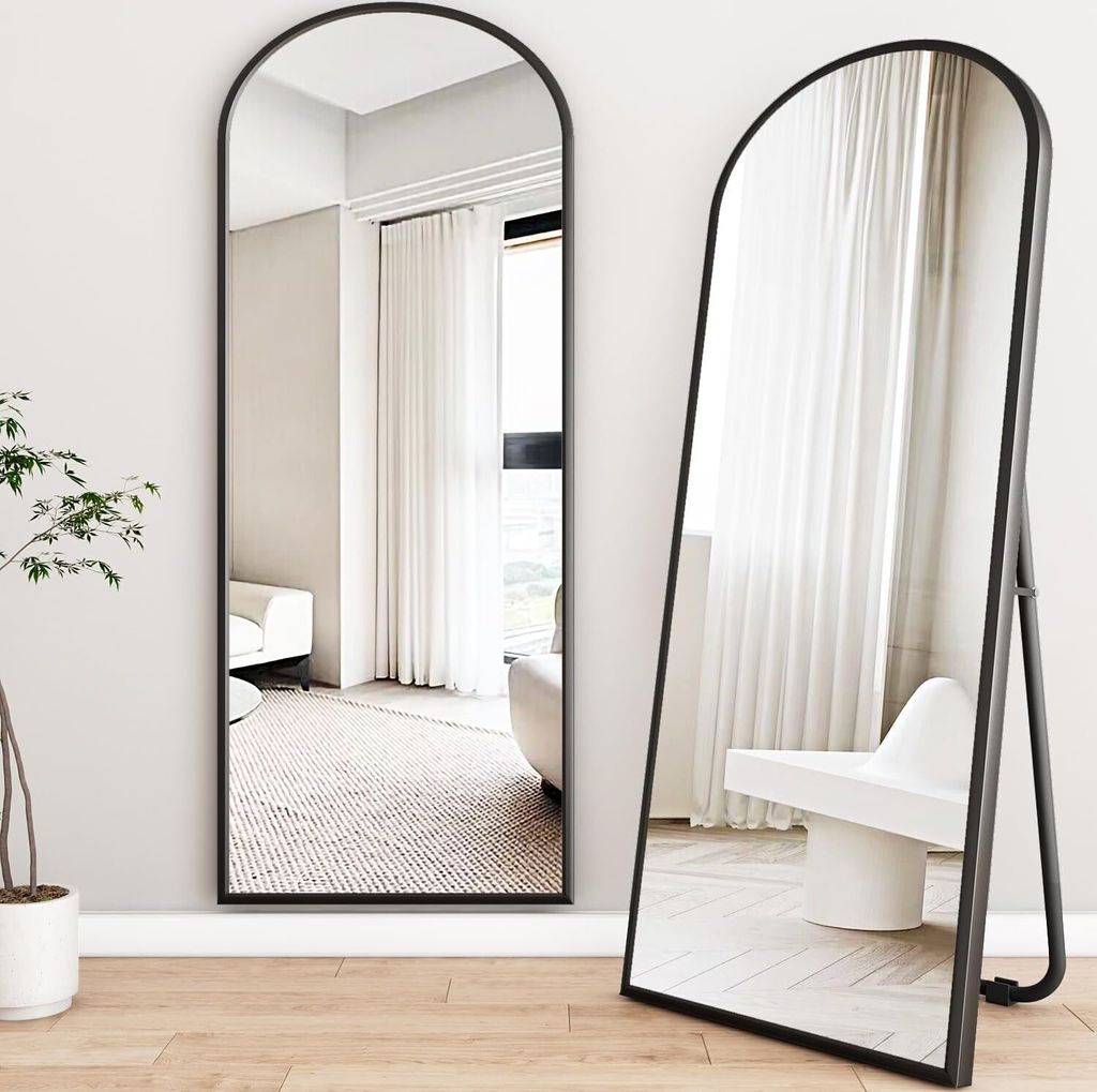MIRUO Gewölbter Ganzkörperspiegel 150x50 Cm – Mit Holzrahmen, Wandmontierbar Oder Freistehend (schwarz)
