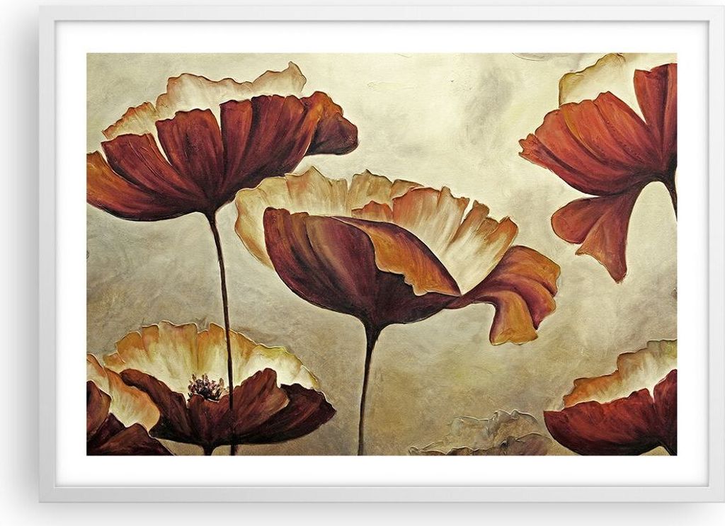Gerahmtes Poster - Weißer Rahmen - Mohn Blume Wiese - 70x50 cm - Wand Bild - Wanddeko - Wandbilder - Kunstposter - Wandposter - Bilderrahmen - Bil...