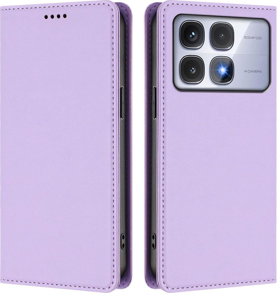 Handyhülle für Xiaomi Redmi K70 Ultra, Kunstleder Klapphülle Stoßfeste Magnetische Hülle mit Ständer Violett