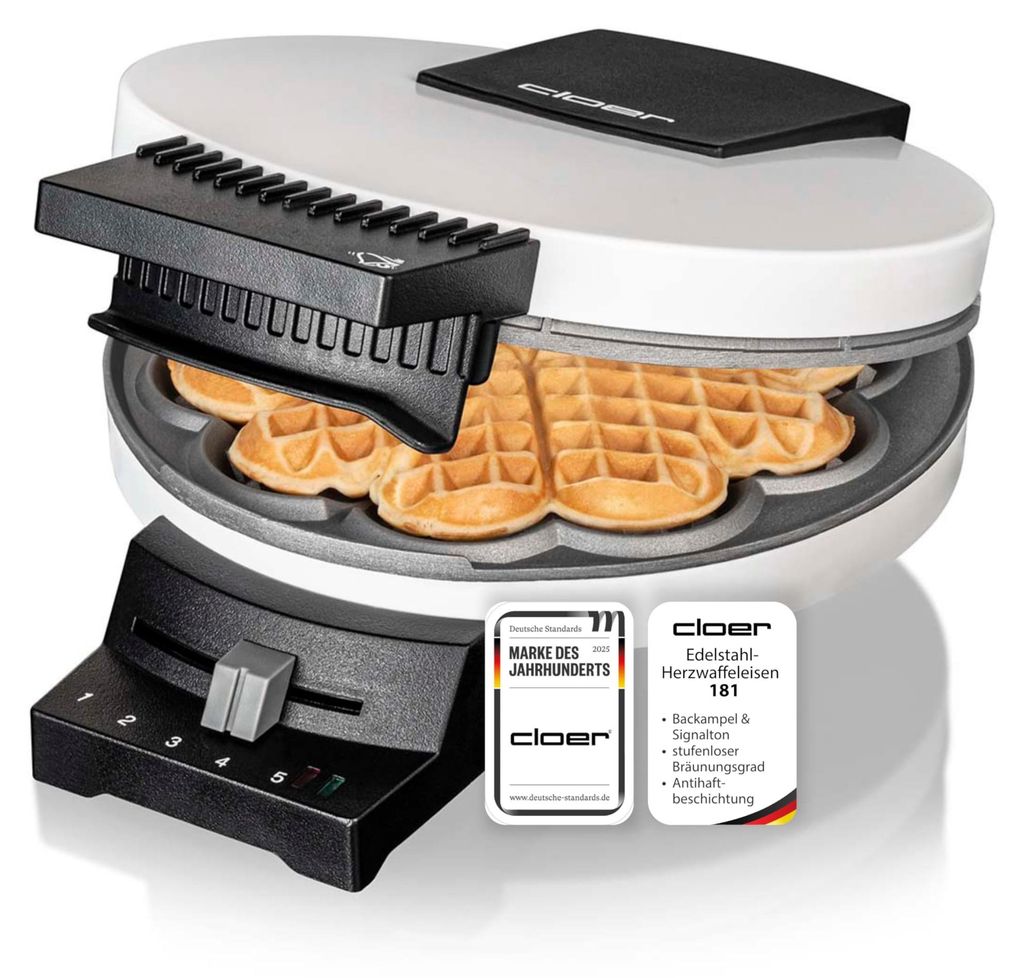 Cloer Wafelmachine 181. Vermogen: 930 Watt. Bakplaat: Diep, Productafbeelding 