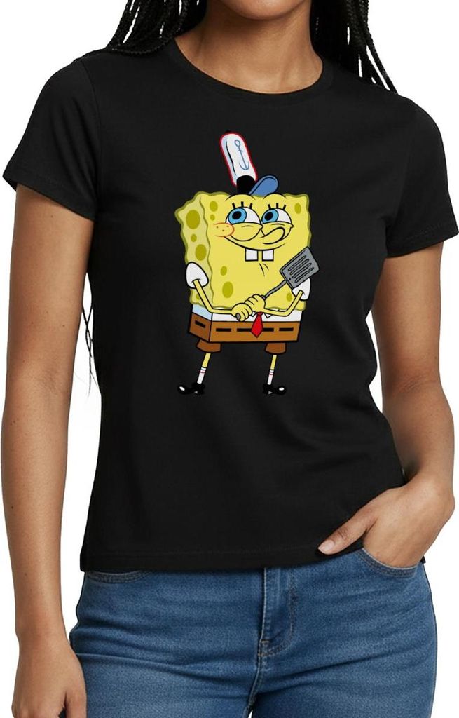 Spreadshirt SpongeBob Schwammkopf Burger Braten Frauen T-Shirt, XXL, Schwarz