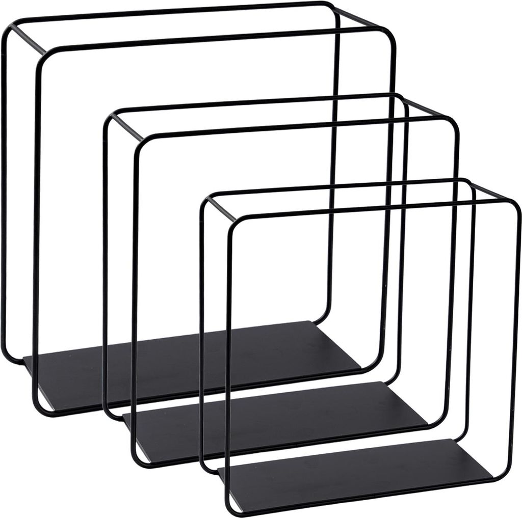 Wandregal Metall 3er Set | Schwarz | Schrankregal, Würfelregal, 3-Teiliges Hängeregal, Wanddeko und Ablage