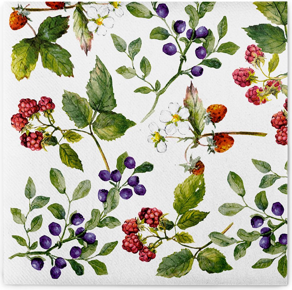 Sovie HORECA Serviette Else aus Linclass Airlaid 40 x 40 cm, 50 Stück - Waldfrüchte Erdbeeren Himbeeren Blaubeeren