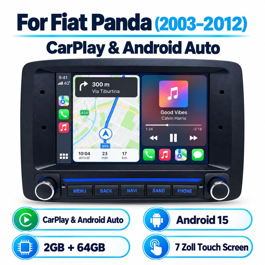 Autoradio CarPlay et Android 15 de 7 pouces pour Fiat Panda Image du produit 