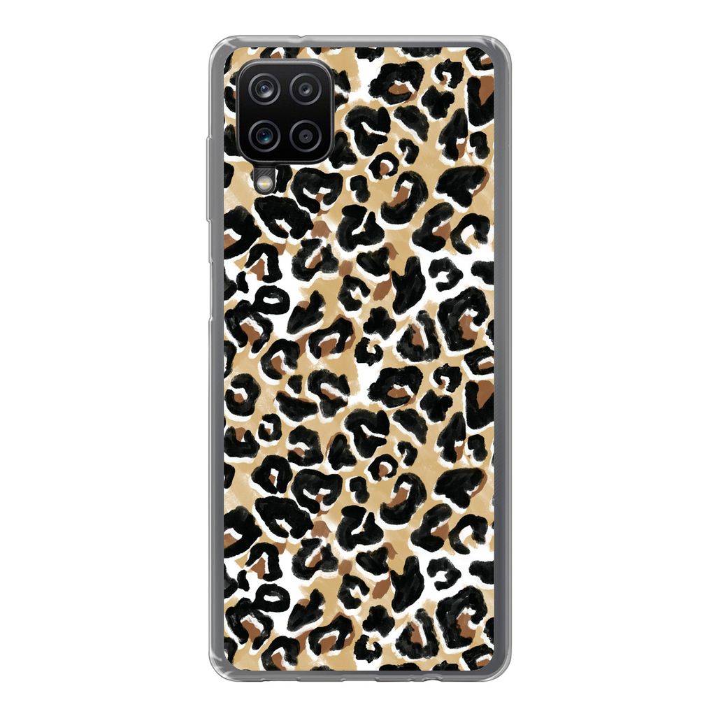 MuchoWow Handyhülle Schutzhülle Hülle für Samsung Galaxy A12 Tierdruck - Panther - Braun - Aquarell Silikon Softcase Handy Hülle - Bild