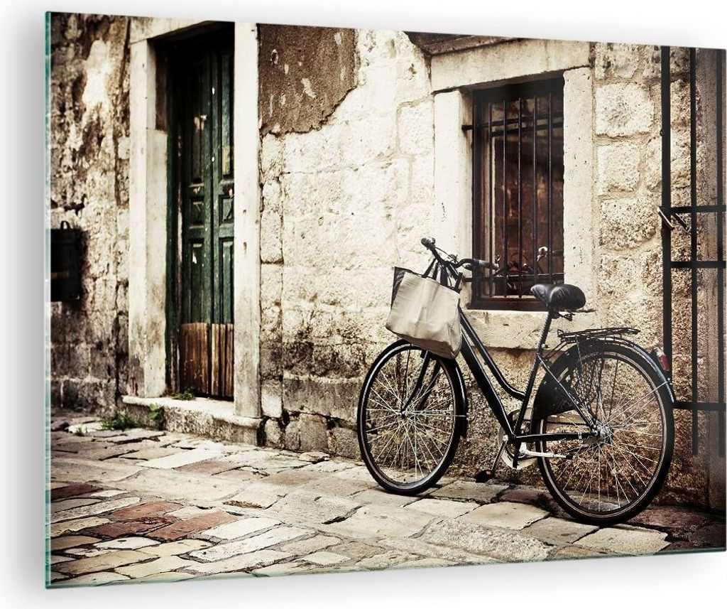 Bilder auf glas - Straße Fahrrad Stadt Ruinen - 70x50cm - Glasbilder - Wandbilder - Kunstdruck - zum Aufhängen bereit - Wanddekoration aus Glas -...