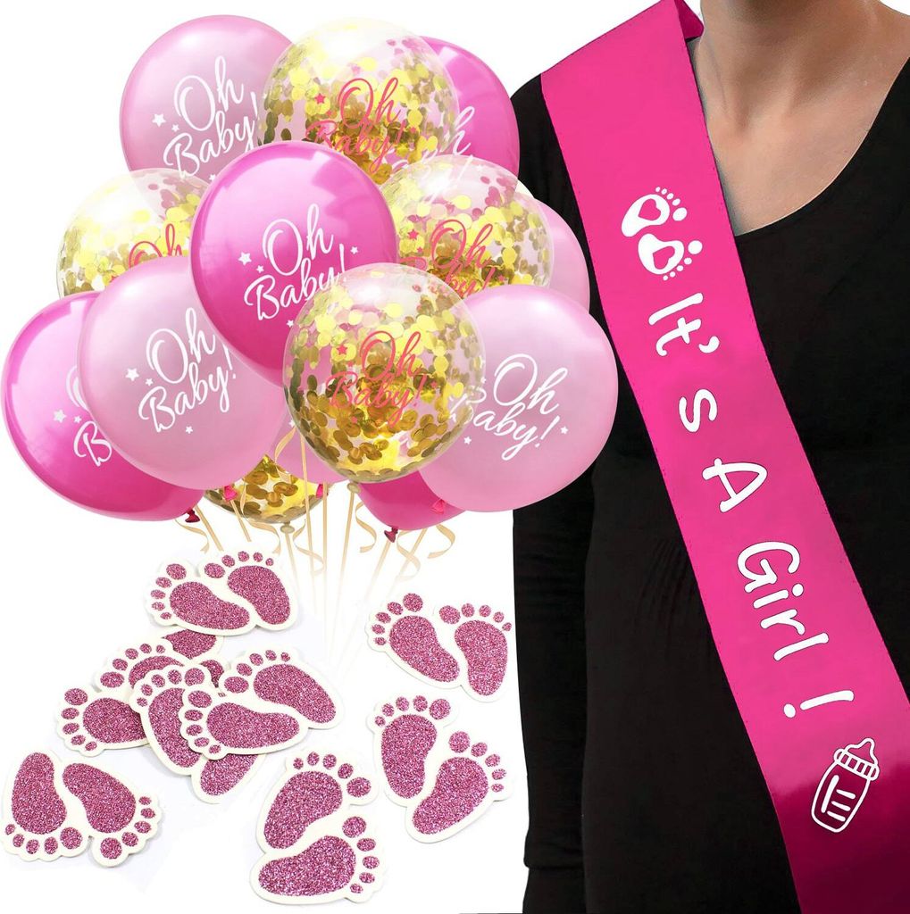 Oblique Unique Baby Shower Party Deko Set Mädchen - It's A Girl! Schärpe + Konfetti Ballons + Konfetti
