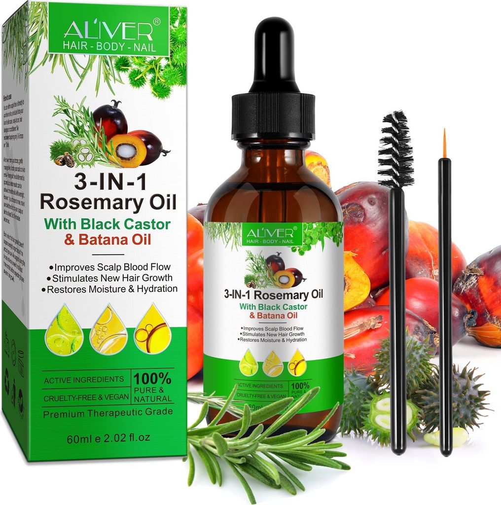 Haaröl 3-in-1 Rosmarinöl Rizinusöl Batanaöl Ätherisches Öl Haarpflege Massageöl Bio, 1x 60ml