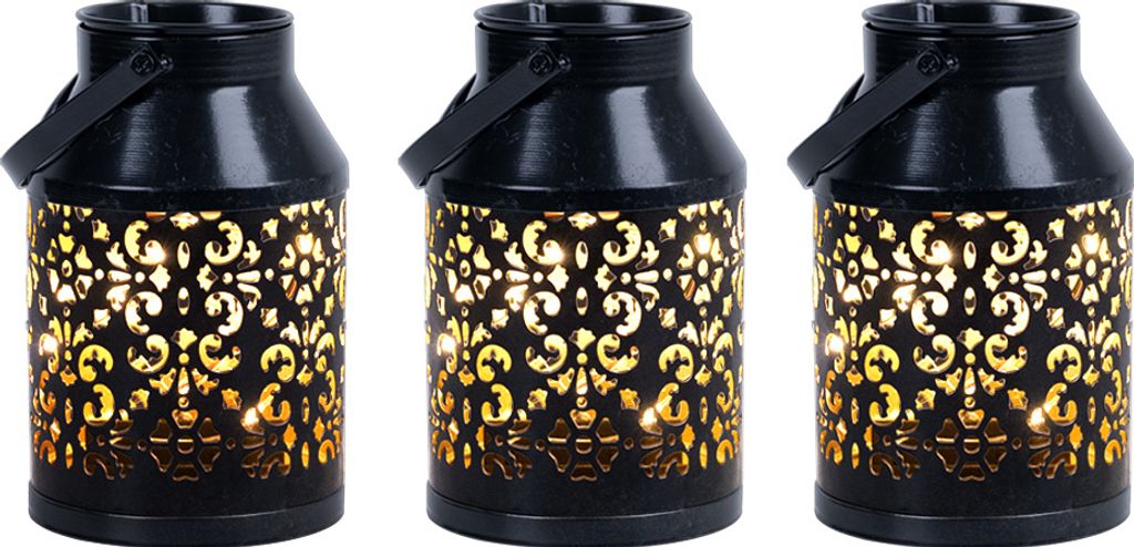 3x LED Solarleuchte, schwarz, Pflanzgefäß, H 16 cm