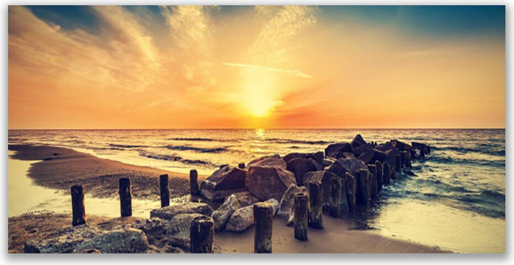 Küchenrückwand aus Glas 120x60cm Spritzschutz Strand Steine Meer Landschaft