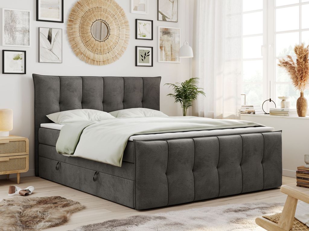 King Boxspringbett 120x200, Boxspringbett 120x200 mit Bettkasten und Matratze H4, Polsterbett 120x200 mit Matratze, Bett 120x200 mit Bettkasten, PR...