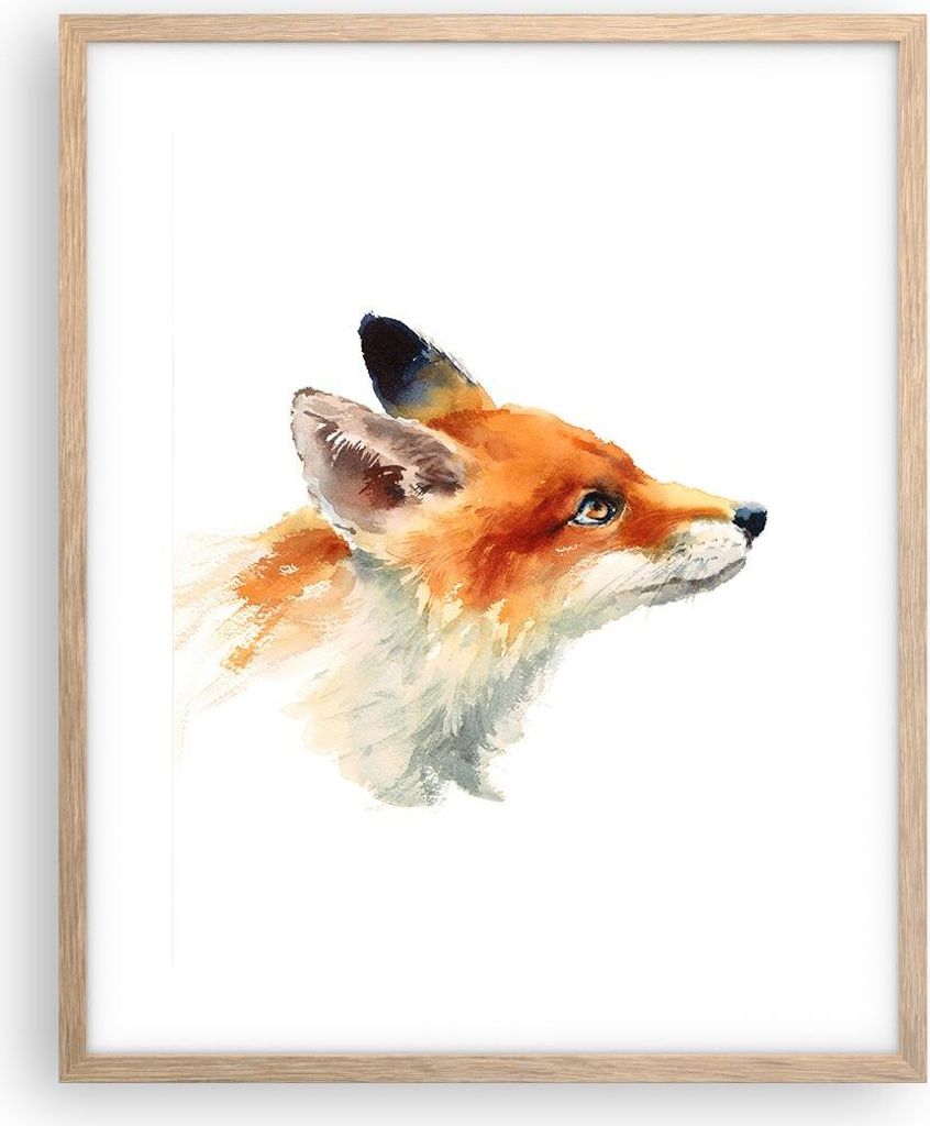 Gerahmtes Poster - Rahmen in heller Eiche - Fuchs Tier Natur - 40x50 cm - Wand Bild - Wanddeko - Wandbilder - Kunstposter - Wandposter - Bilderrahm...