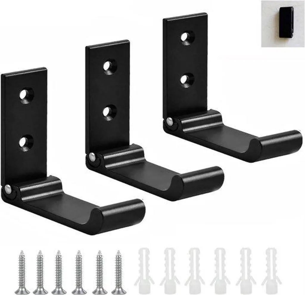 Patère murale rabattable en aluminium noir lot de 3 pour salle de bain