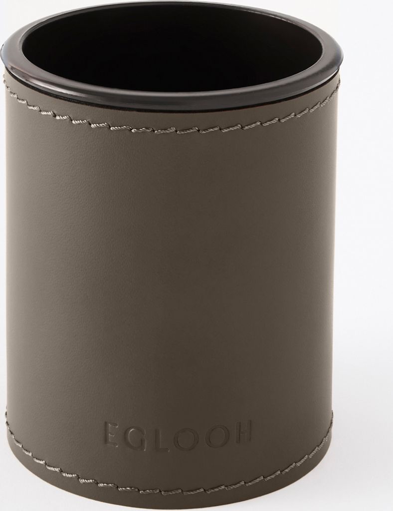 Schreibtisch Stiftehalter Leder Taupe Grau cm 7.8 x 7.8 x H.9.5 - Rund Design Handwerkliche Nähte - Hergestellt in Italien