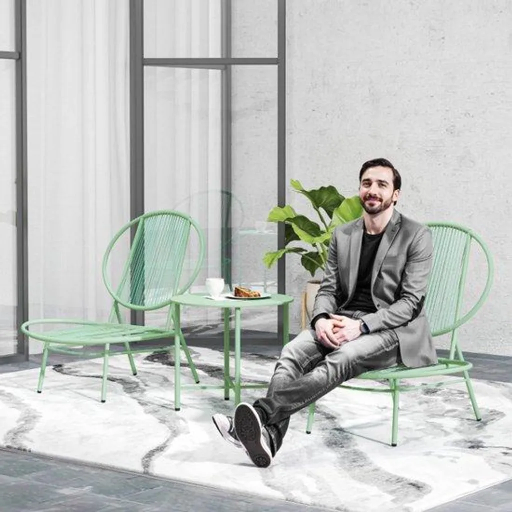 Mobilier de jardin 3 pièces en métal pour terrasse et petit balcon