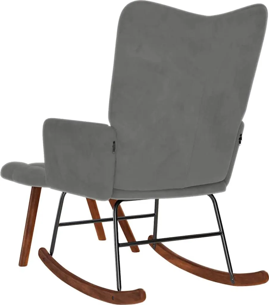vidaXL Sedia a dondolo con sgabello in velluto grigio scuro - 6