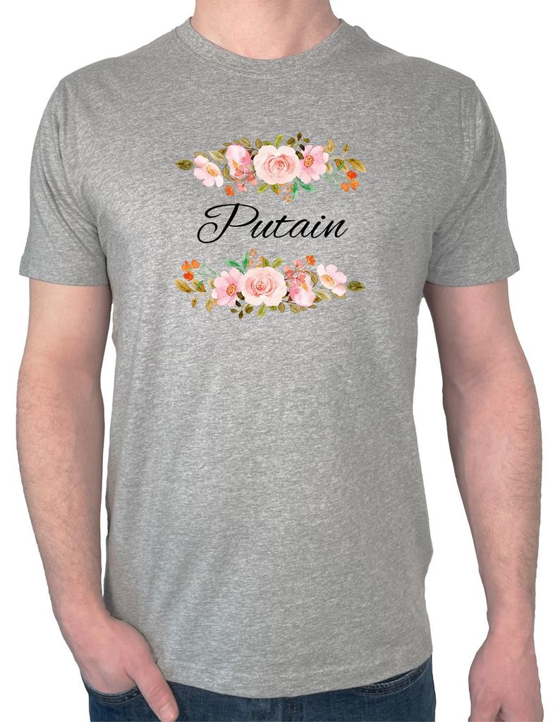 Huuraa Herren T-Shirt Putain französisch Blumen XL Sport Grey Bio Baumwolle Fairtrade Herrenshirt Geschenkidee