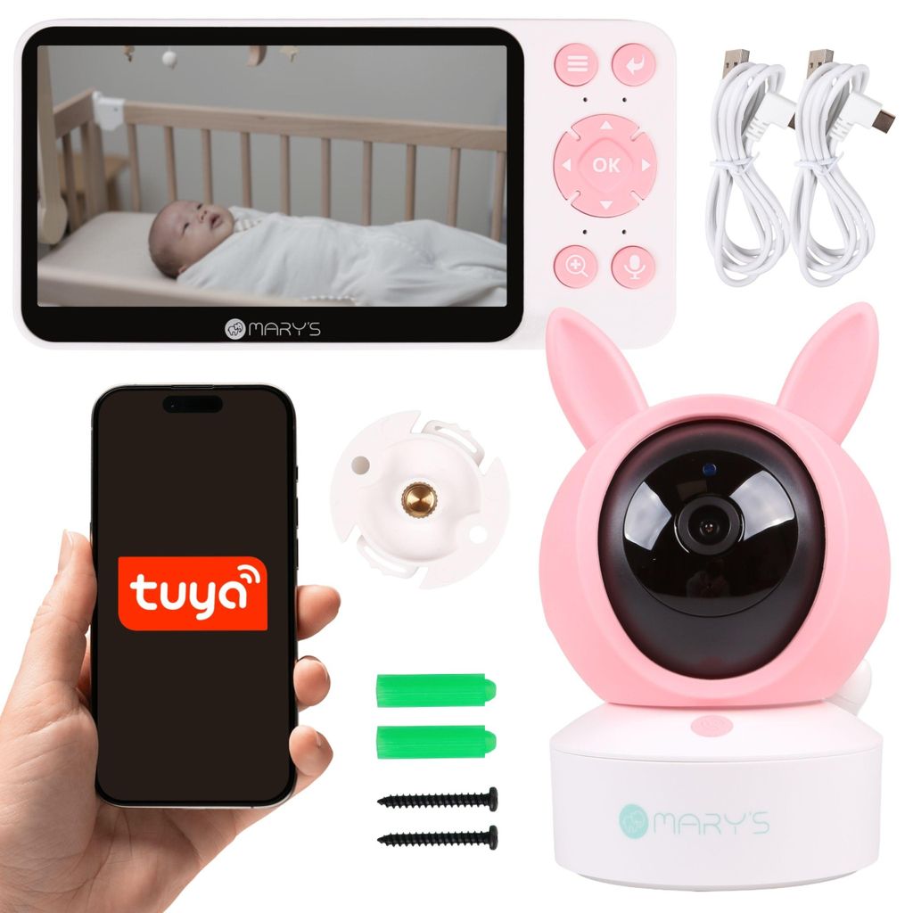 Mary's Babyfon, Kinderkamera mit Monitor, Kaninchen 2in1, Schlaflieder, WiFi TUYA, USB