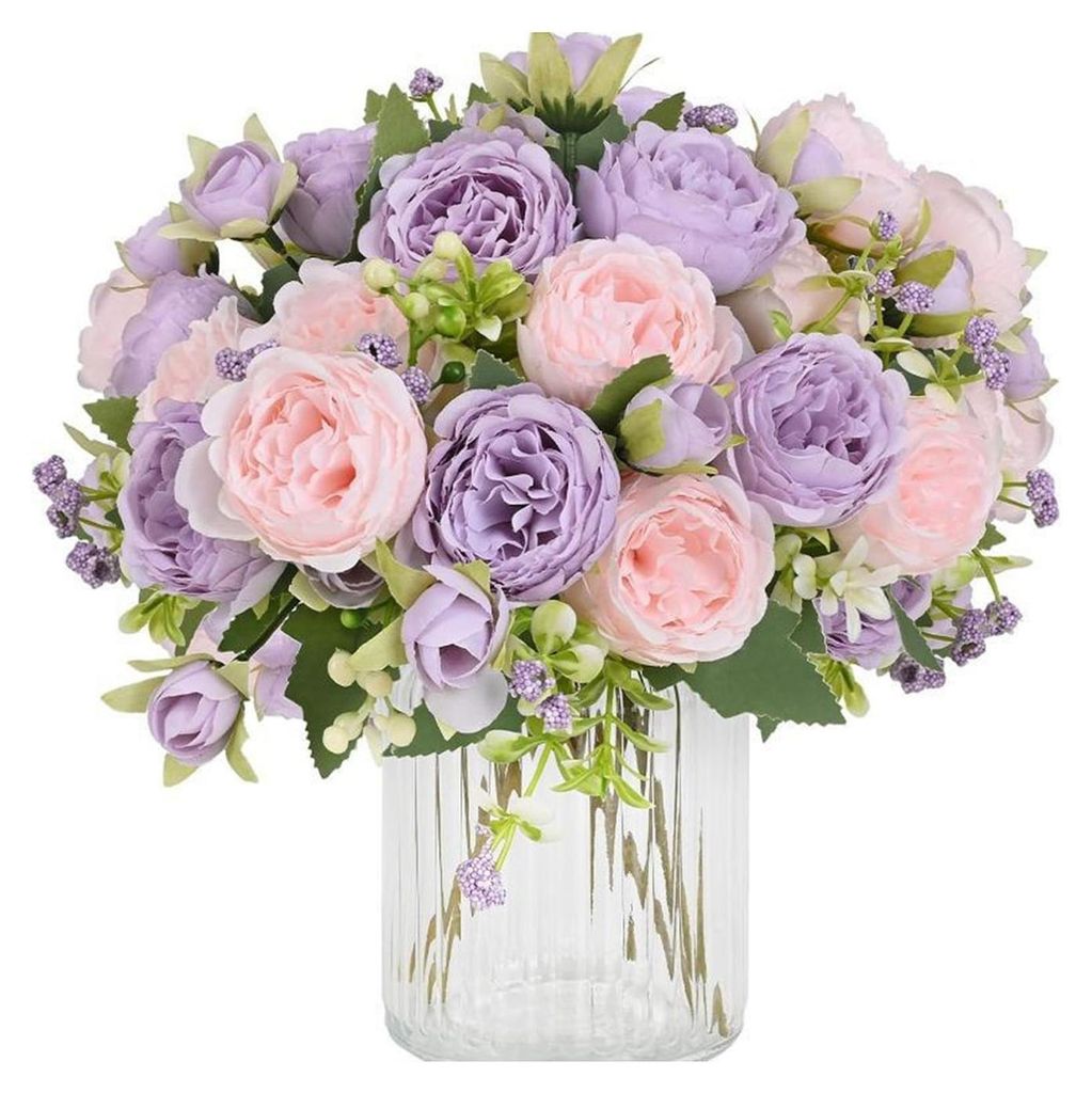 Realistischer künstlicher Pfingstrosenstrauß mit 5 Köpfen und 4 Knospen – naturgetreuer Seidenblumenstrauß für Vase, Hochzeitssträuße, DIY...