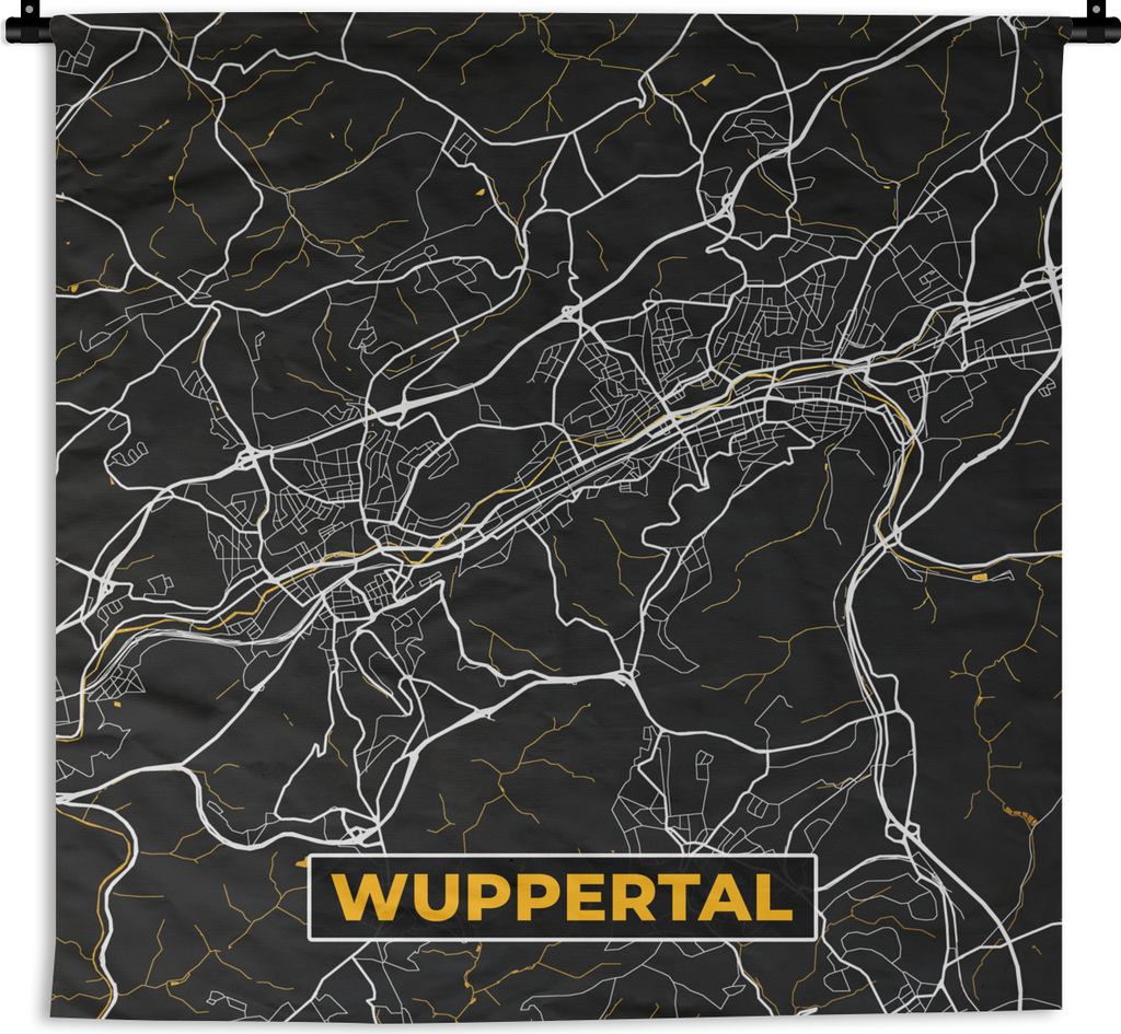 MuchoWow Wandteppich Wandbehang Wuppertal - Gold - Karte - Stadtplan - Deutschland 120x120 cm Tapisserie Dekoration Wandtuch - Modern - Baumwollg...