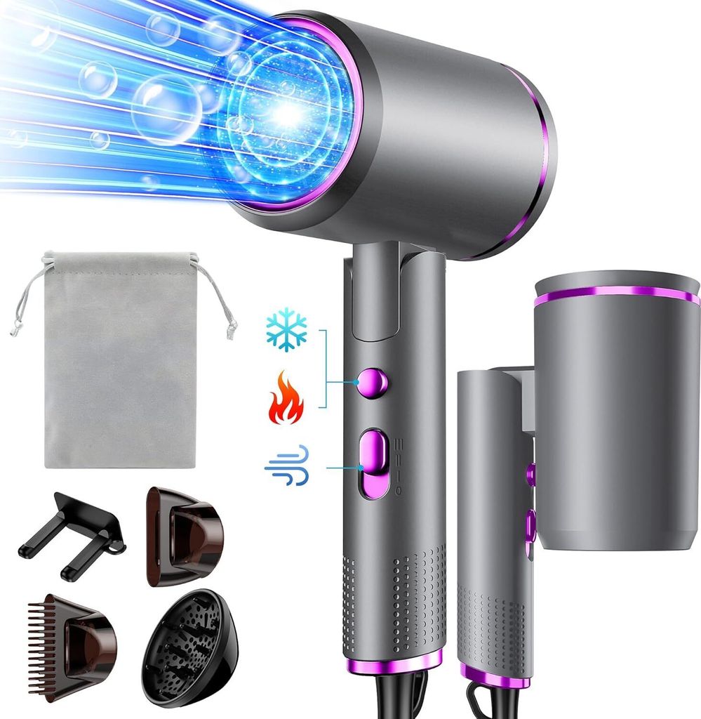 Föhn,Fön,2400W Klappbar Ionen Haartrockner, Schnelltrocknen Hair Dryer, Profi Reisefön mit Heiß-/Kalttaste, 3 Heiz,AC Motor Salon Haarföhn mit...