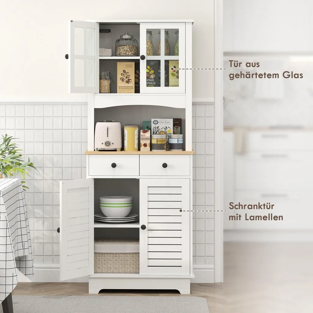 Buffet de cuisine pour petit espace, rangement blanc 170 cm multi-usage - 6