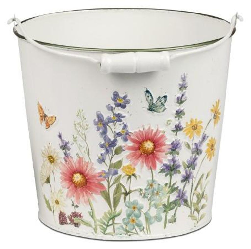 Dekorative Metall-Eimer, 13x15 cm, Weiß Blumenmeer-