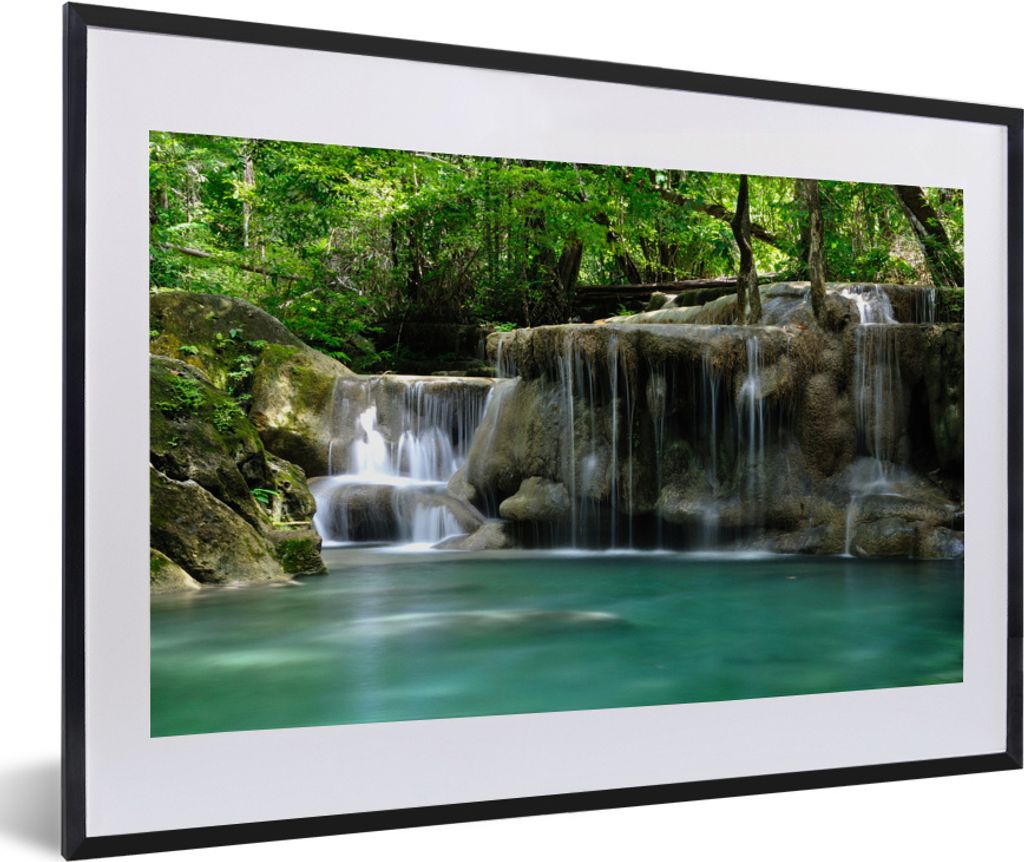 MuchoWow MuchoWow Gerahmtes Poster Mehrere kleine Wasserfälle im Erawan-Nationalpark in Thailand 60x40 cm - Poster mit zchwarzem Bilderrahmen ...