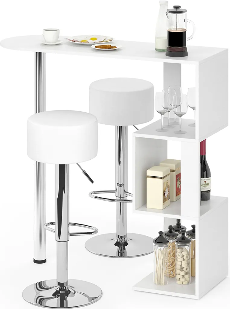 Coin Repas Gain de Place : Table de Bar Vicco Vincent Blanche et Tabourets - 8
