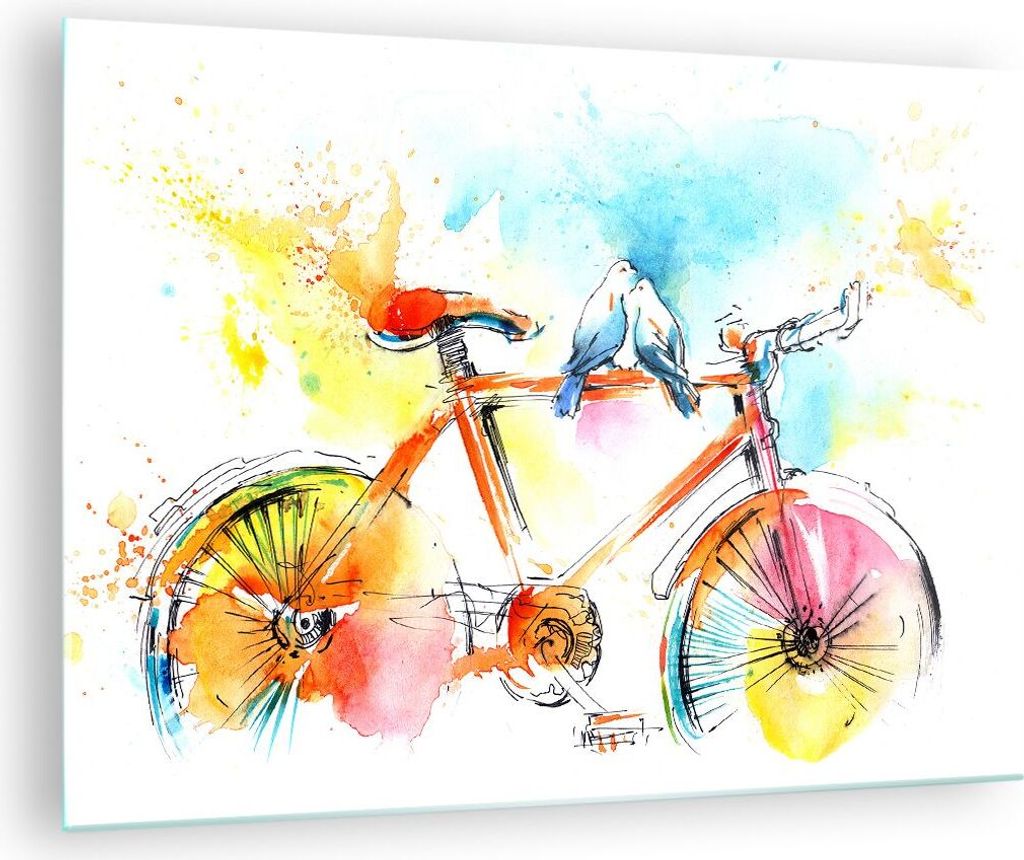 Bilder auf glas - Fahrrad Vögel Taube Reinheit - 70x50cm - Glasbilder - Wandbilder - Kunstdruck - zum Aufhängen bereit - Wanddekoration aus Glas ...