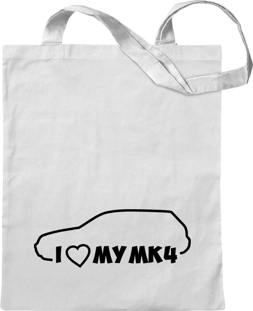 Kiwistar - Baumwolltasche - weiss - I Love my MK4 - Tragetasche Stoffbeutel Umhängetasche langer Henkel