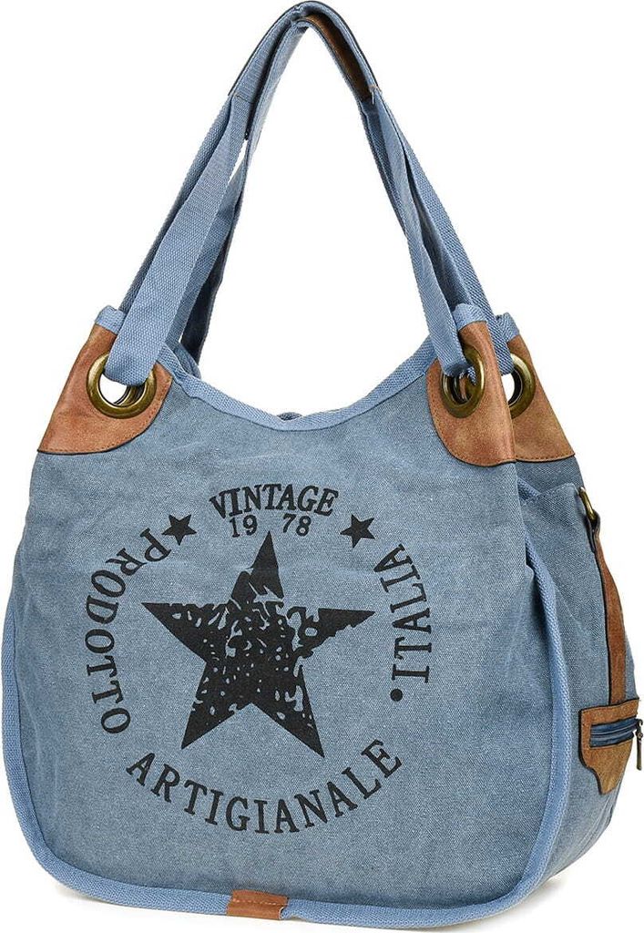 Vivi Paris – Robuste Damen-Umhängetasche aus Stoff in Jeansblau mit mehreren Fächern und Reißverschluss