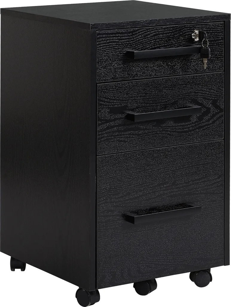 Meuble de Rangement Bureau à Roulettes avec Tiroir pour Dossiers Noir