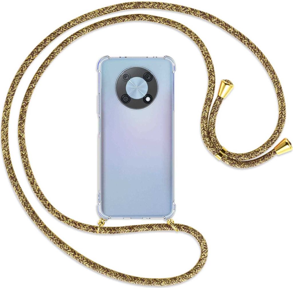 Handykette Backcover-Schutzhülle mit Band (Metall goldfarben) für Huawei nova Y90 4G (6.7'') - braun+beige