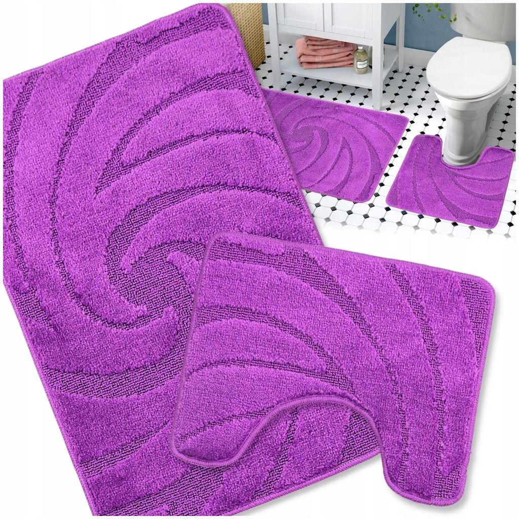 Badteppich Set 2-tlg. Violett - Badezimmer Teppich Rutschfest & Weich - Badteppich, Badvorleger - Badematten Set Lila 50x80 cm
