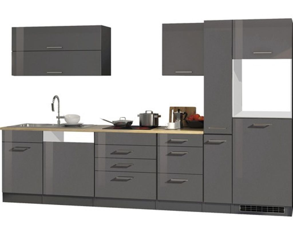 Held Möbel Küchenzeile ohne Geräte Mailand 330 cm grau Produktbild 