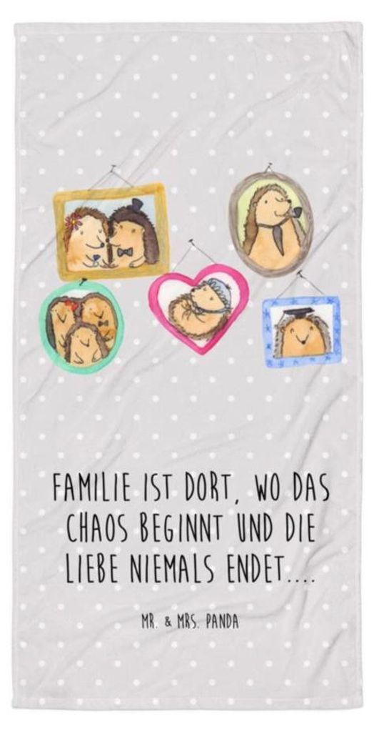 Mr. & Mrs. Panda Strandtuch Igel Familie - Grau Pastell - Geschenk, Großes Badehandtuch, Bilder, Liebe, Papa, Duschhandtuch, Mama, Muttertag, Hand...