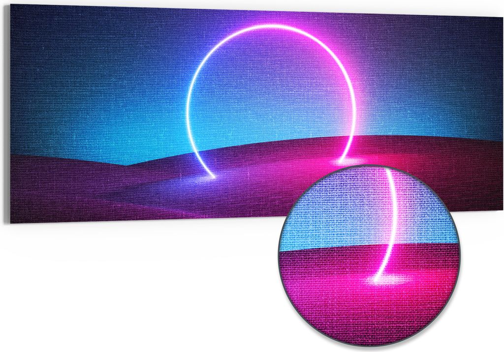 DEQORI Hybrid Leinwand Bild 125x50 cm 'Surreale Oase' Wandbild Glas flach modern