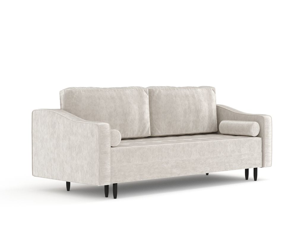 Schlafsofa Livia Interiors Zyia 218x103 cm Sofa mit Schlaffunktion und Bettkasten 3-Personen Sofa Sofabett Hohe Beine Samtstoff Piano Velvet Hellbeige