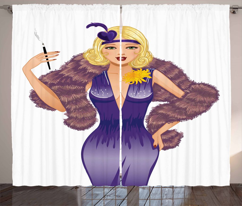 ABAKUHAUS Pin up Girl Rustikaler Gardine, Stil der 1930er Jahre Blondie, Schlafzimmer Kräuselband Vorhang mit Schlaufen und Haken, 280 x 245 cm, M...