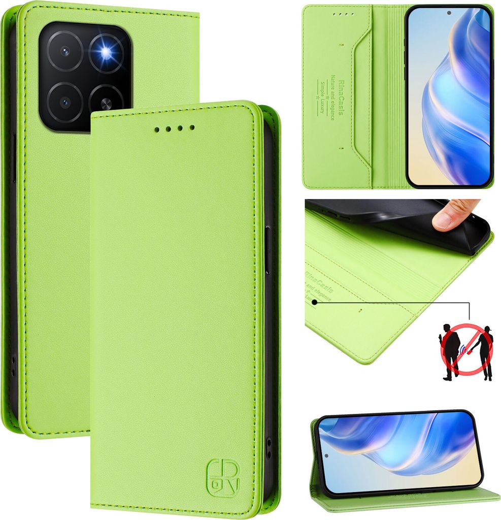 Lederhülle für Honor X5b/Honor X5b Plus Hülle Flip Brieftasche Kartenfächern Ständer Schutzhülle Grün