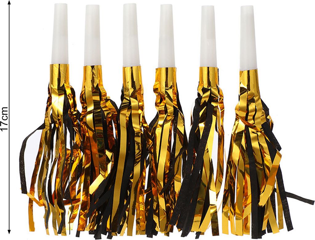 48 Stück goldene Krachmacher-Hörner, glitzernde Quaste, Pfeife mit metallischen Fransen, Krachmacher-Hörner, Neujahrsfeiern, Zubehör